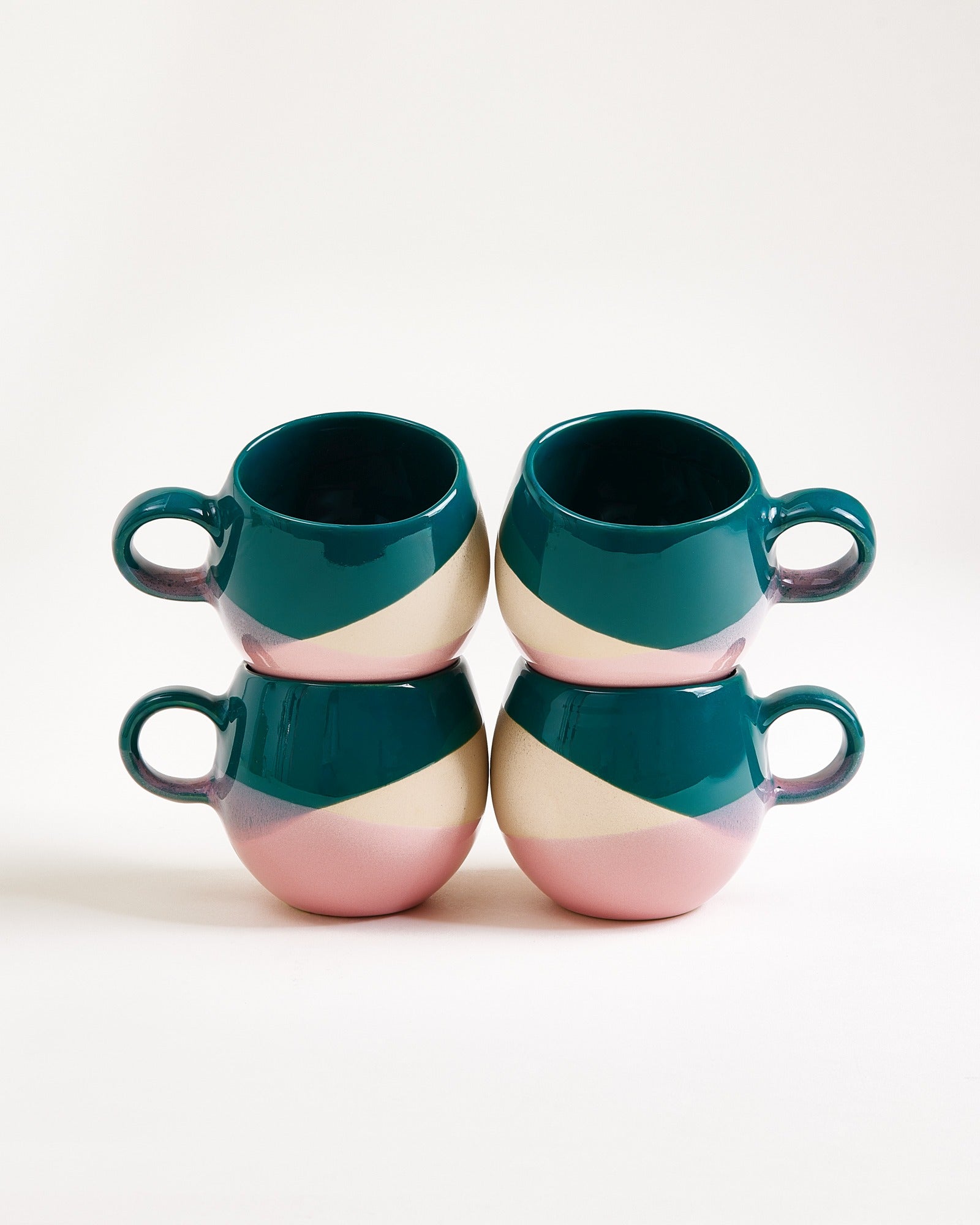 Bica Tasse klein dunkelgrün sand rosa 4er-Set