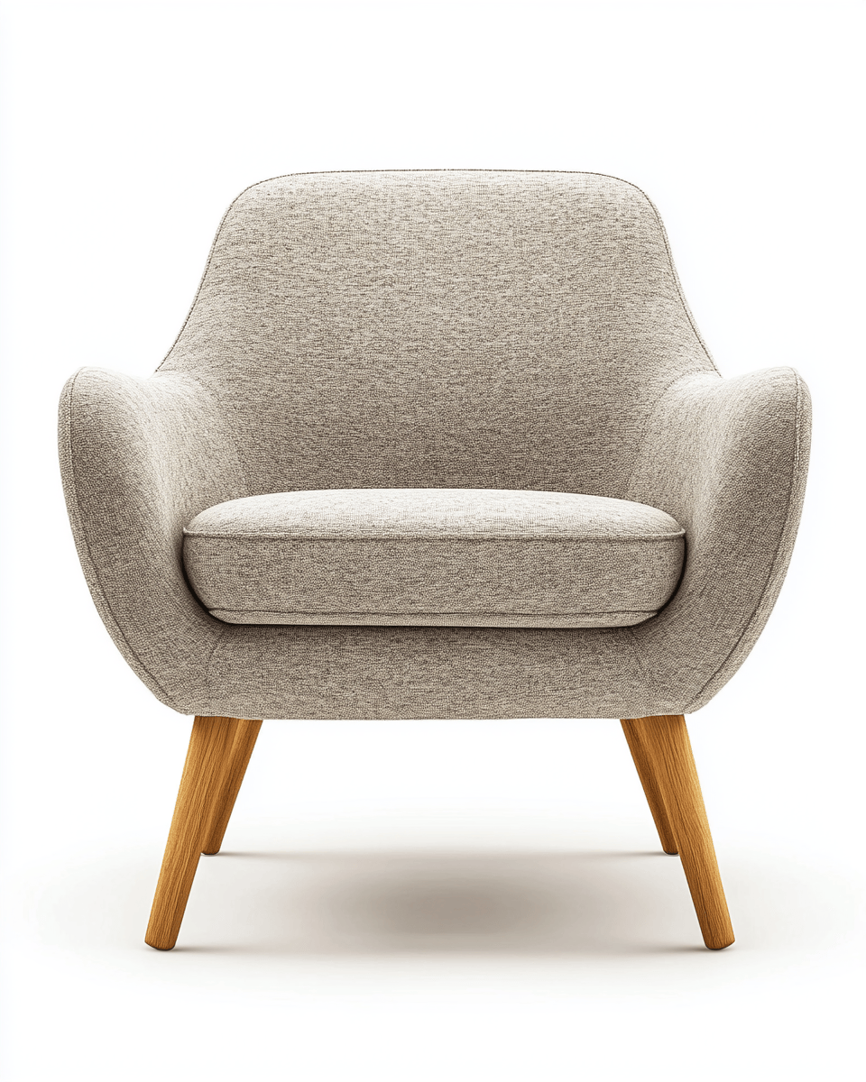 Sillón tapizado en tela con patas de madera – gris claro – diseño escandinavo