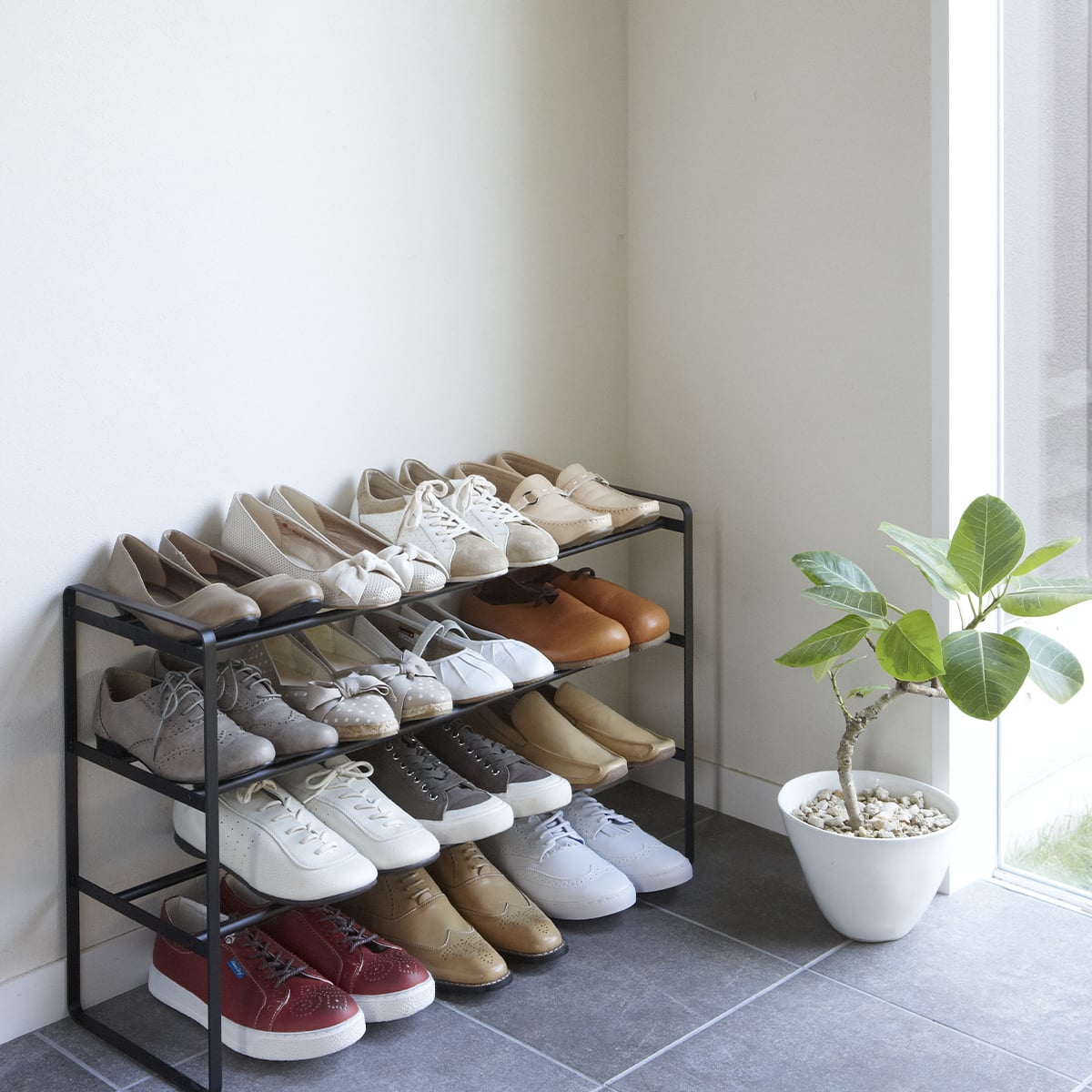 Yamazaki Schoenenrek Uitschuifbaar - Frame - 3 niveaus - Zwart