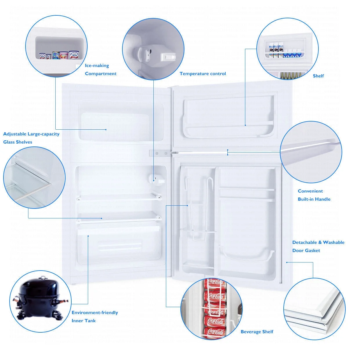 Costway Refrigerator Small Freezer Cooler Fridge Compact 3.2 cu ft. Unit, Grey - Image 14
