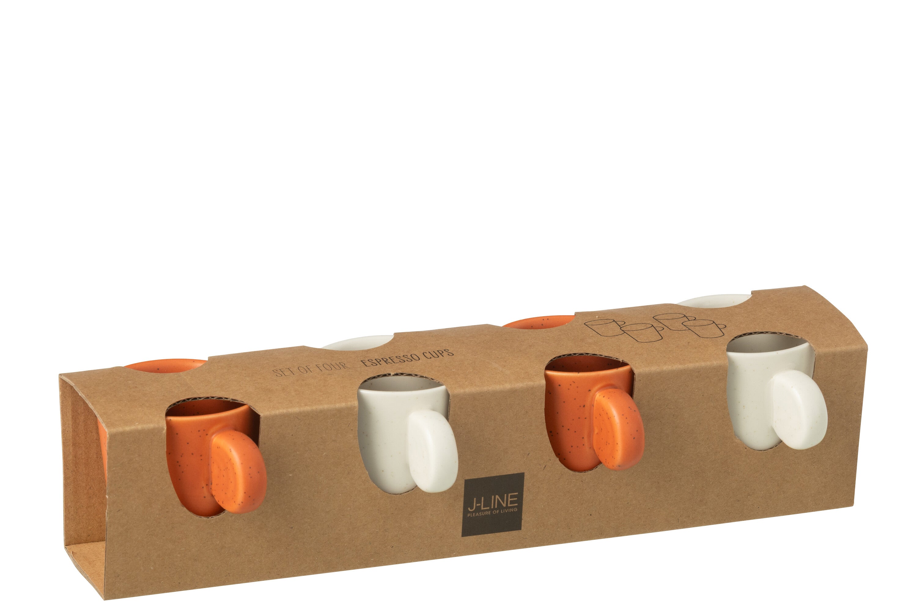 J-Line kopje Met Oor + Bamboubasis - keramiek - wit oranje -