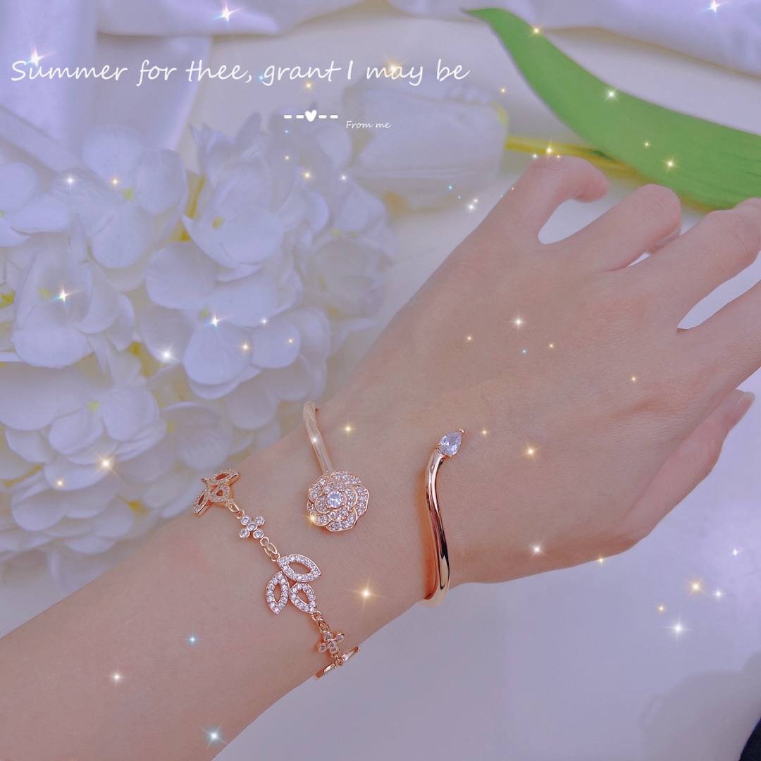 Dainty Chanel Camellia Cuff Bangle Bracelet - Original Replica Club