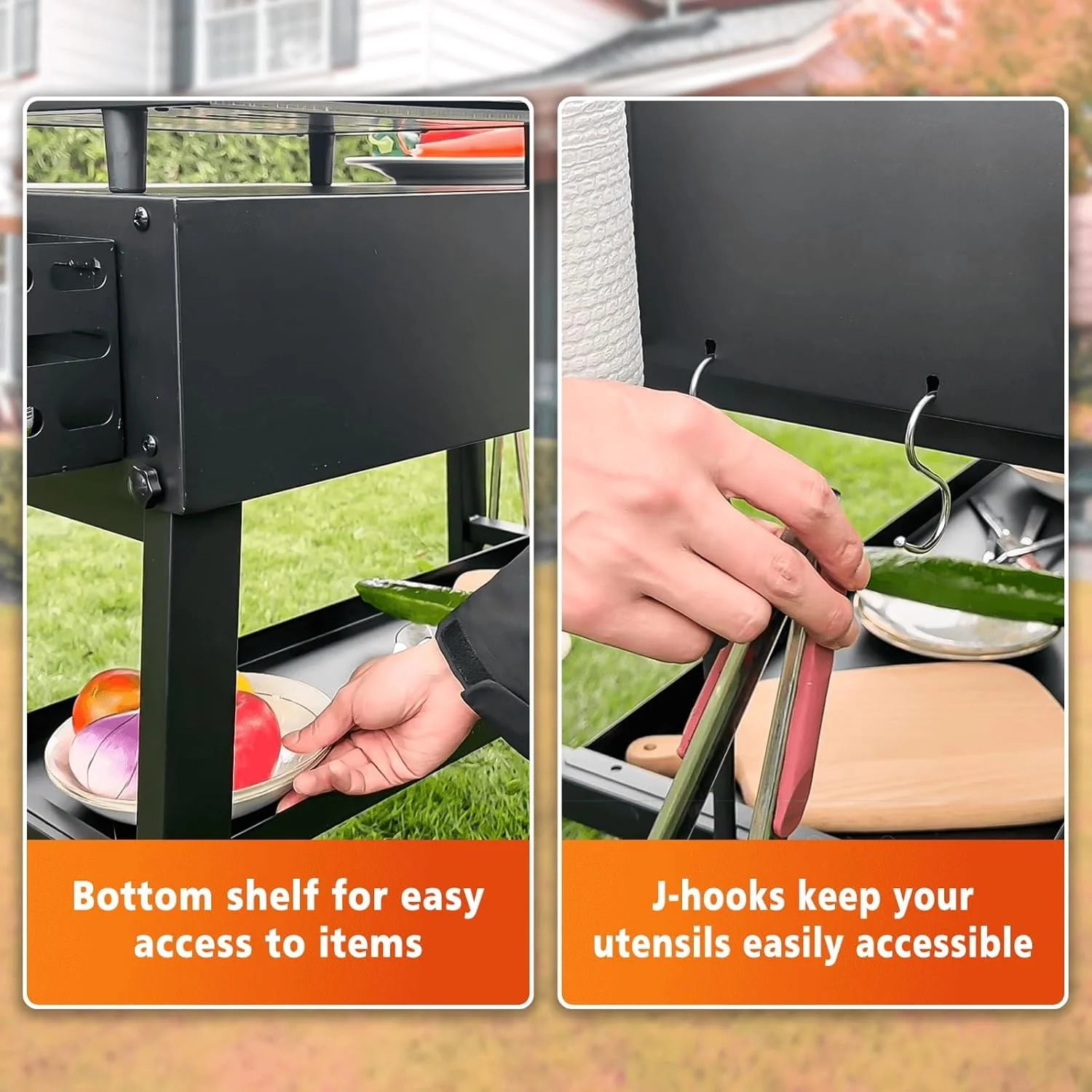 Foldable Grill Table Cart for Ninja Woodfire OG700, Blackstone Portable Griddle, Weber, Ooni Pizza Oven -C Portable Outdoor BBQ Prep Stand with Caddy, Ideal for Camping and Tailgating - Image 6