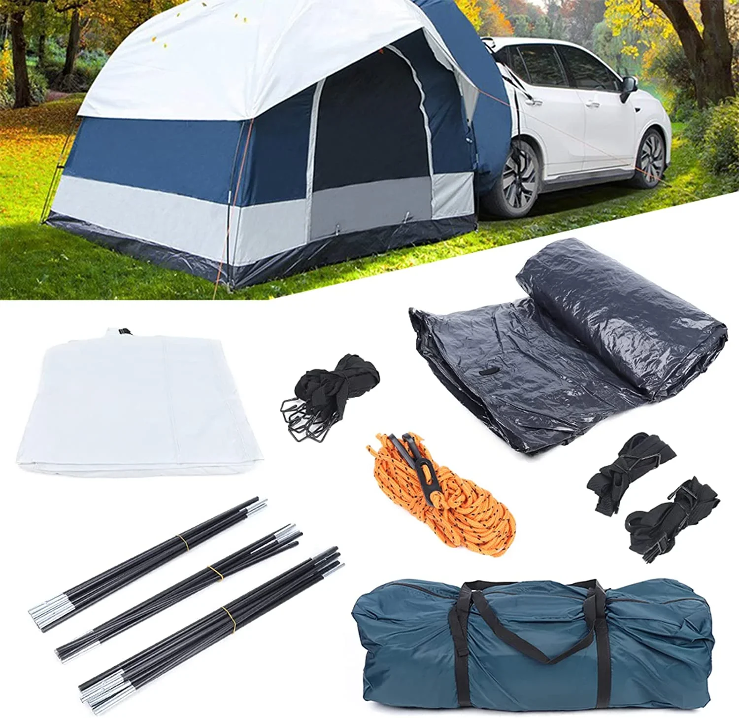 SUV Tent for Camping, Universal Car Tent 4-6 Person SUV Tailgate Tent Sun Shelter Camping Tent for Camping SUV Outdoor Travel (US Stock)