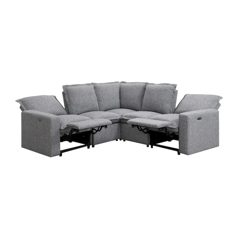Linen Upholstered Power Recliner L-Shaped Sectional Sofa with USB Port - Soft Home Theater Seating for Living Room