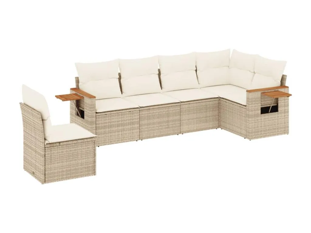 Decocasaes Juego de sofás jardín con cojines 6 pzas ratán sintético beige mfws35677
