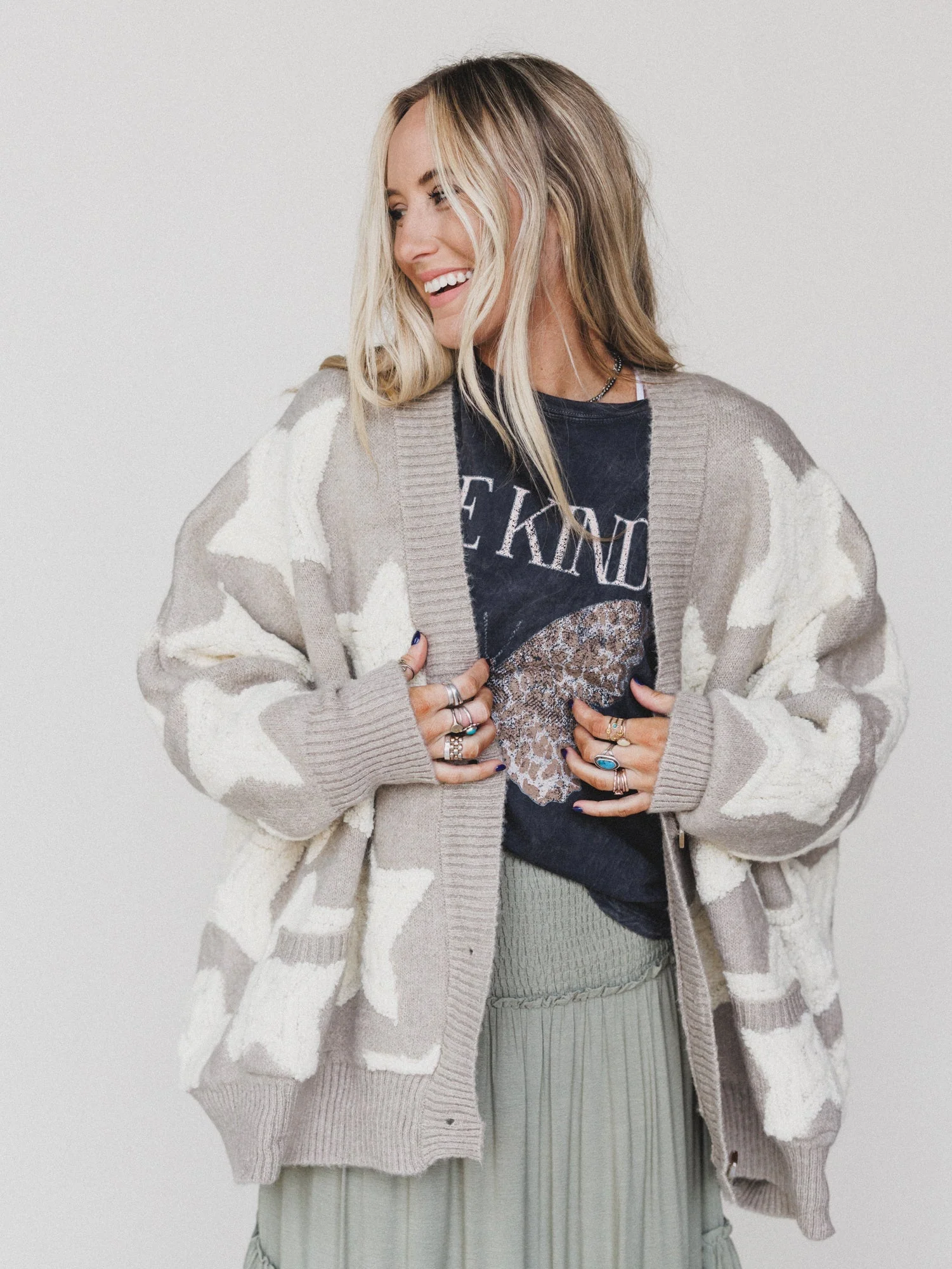 Wrapped In Stars Oversized Cardigan - Taupe