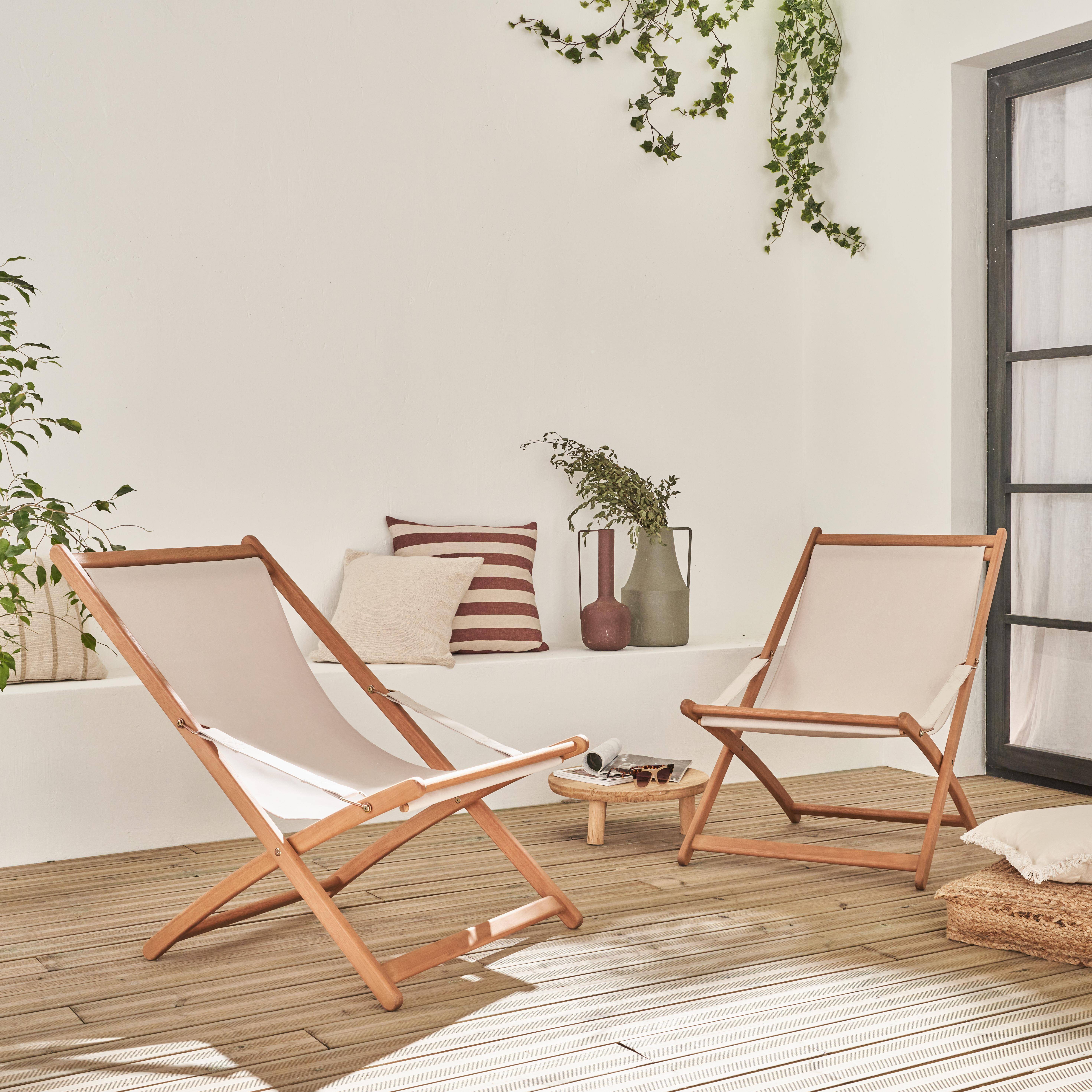 Vigo - Tumbona de madera plegable con asiento acolchado, set de 2