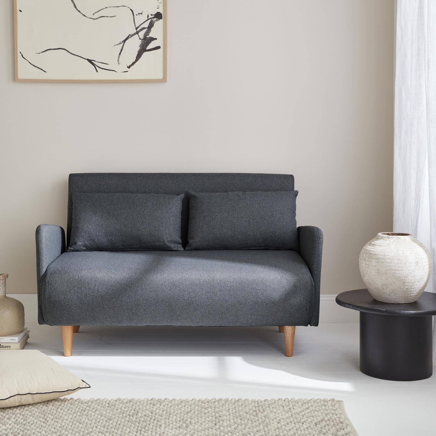 Panam - Sofá cama con patas de madera de 2 plazas