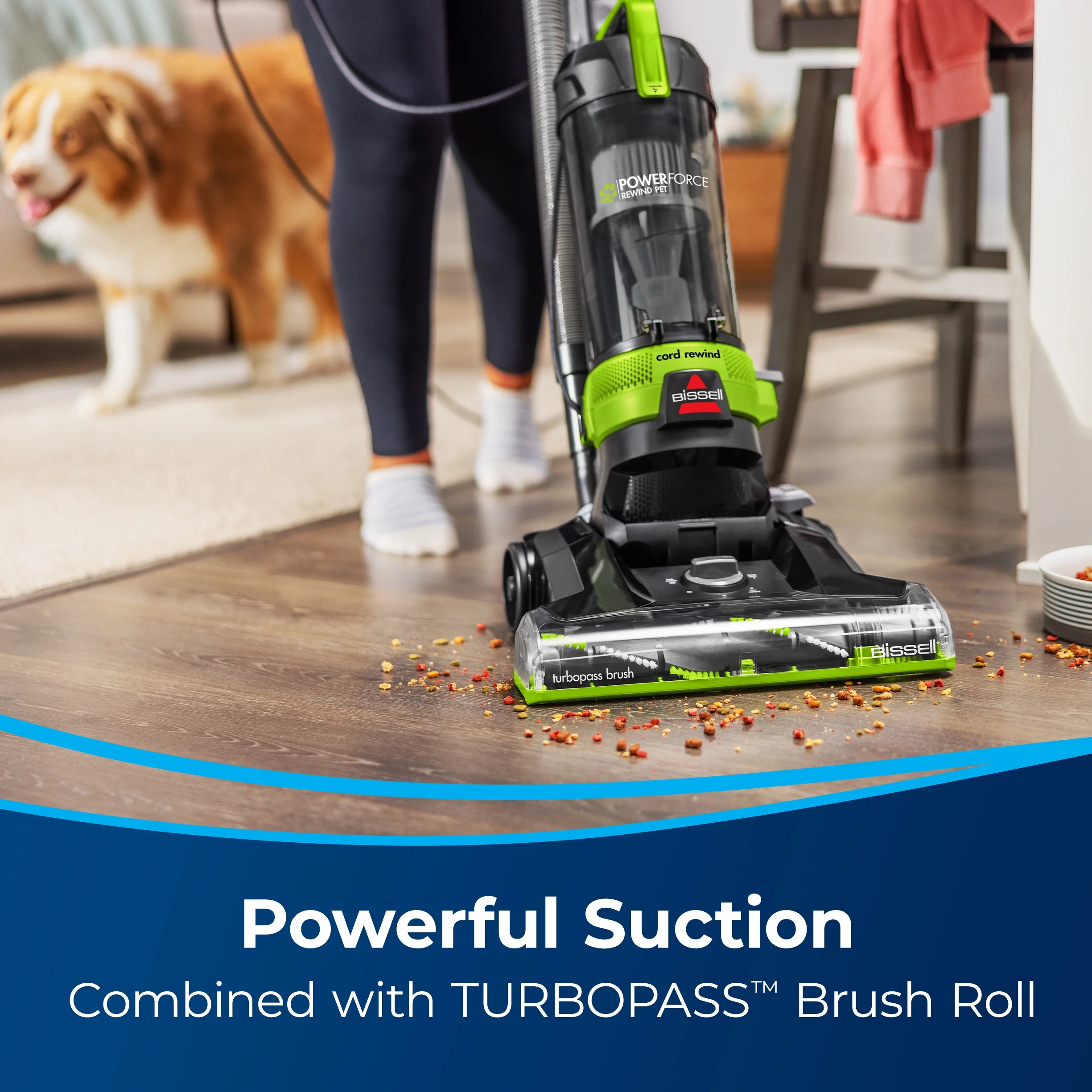 BISSELL PowerForce Helix Turbo Rewind Pet, Upright Vacuum, Pet Friendly, Automatic Cord Rewind, Powerful Pet Hair Pickup, Extra-Wide Cleaning Path, 3333, Black & Green - Image 3