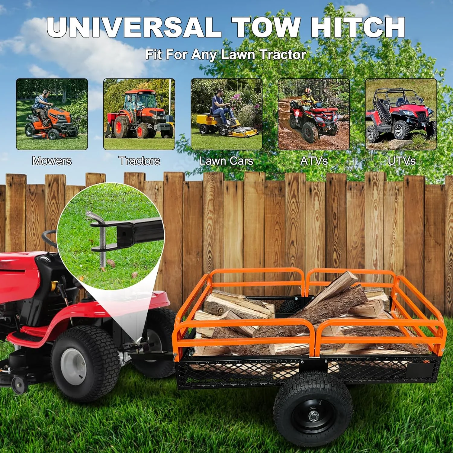 Heavy Duty Steel ATV Trailer,1600 Lbs Dump Cart, 15 Cubic Feet, Removable Sides, for Riding Lawn Mower Tractor - Image 4