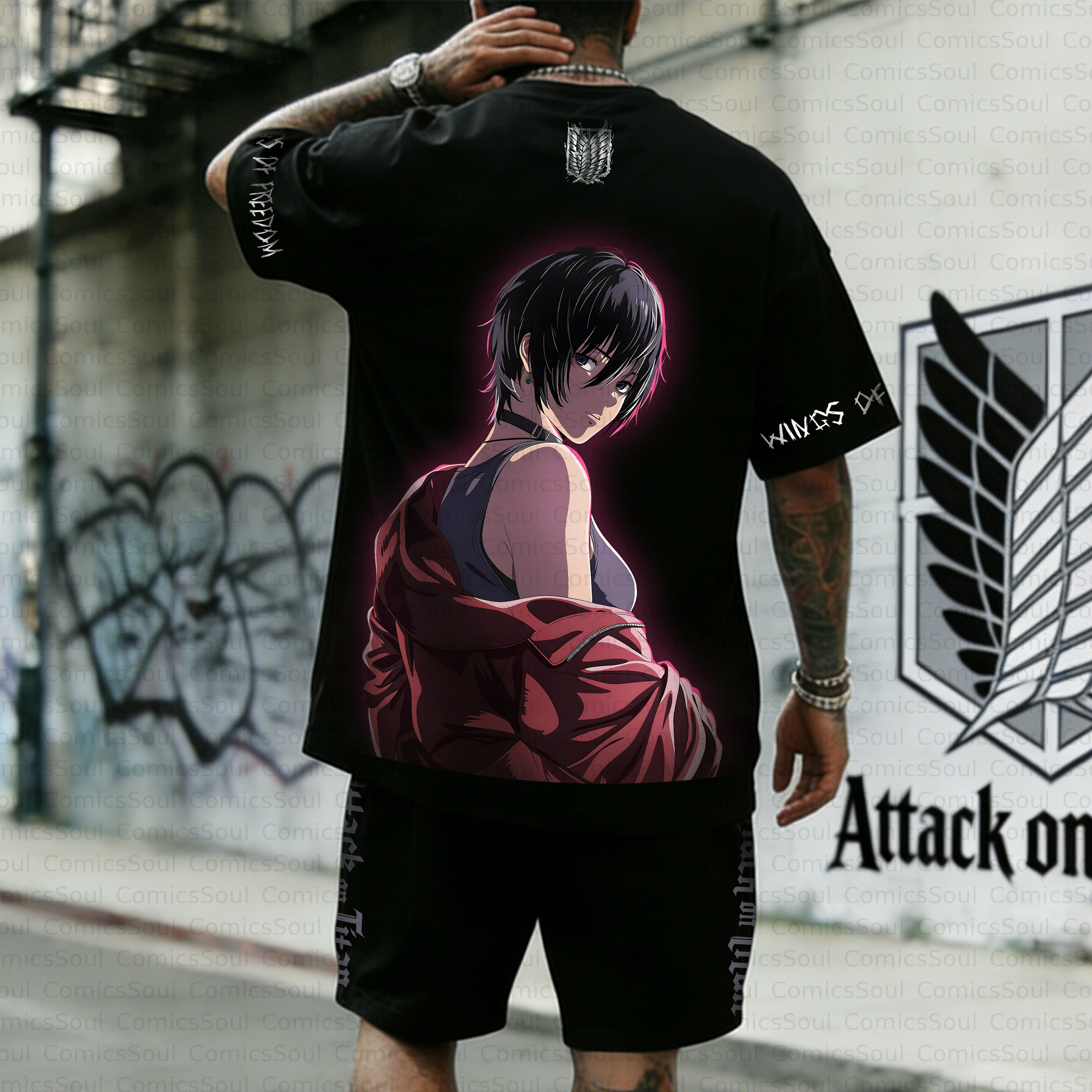 Unisex Anime Inspired Vintage T-shirt& Shorts 2 Pieces Set