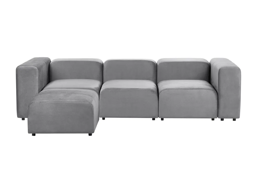 Sofá modular 3 plazas de terciopelo gris con otomana Decoencanto