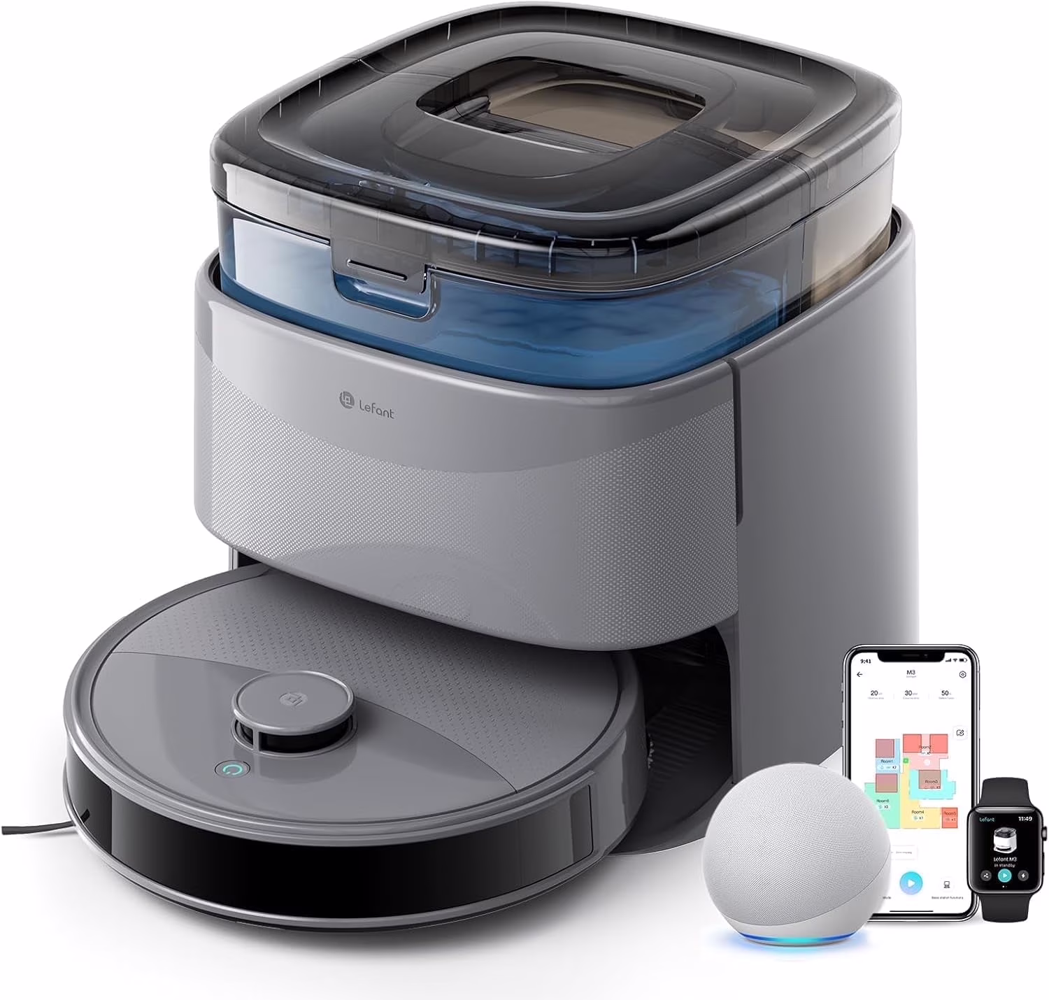 Lefant M3L Robot Vacuum and Mop, 12000Pa Suction, All-in-One Base Station, Anti-Tangle Brushes & Dual Spinning Mop, Self-Emptying & Refilling, LIDAR Navigation