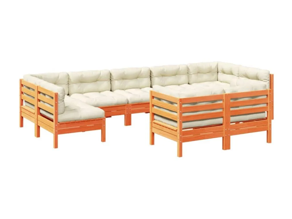 Vivircalido Set de sofás jardín 9 pzas con cojines Vivircalido marrón cera vyzd29064