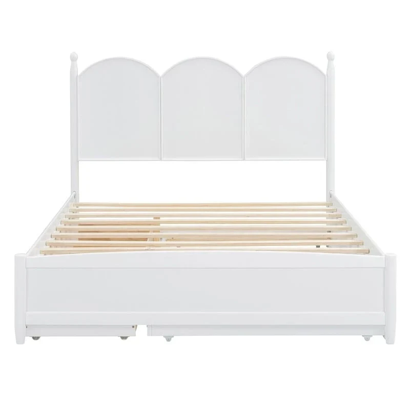 Queen Size Platform Bed with Vintage Headboard - Multifunctional Storage Frame Featuring Twin XL Trundle & 2 Drawers