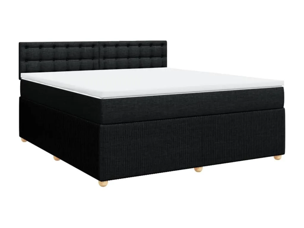 Cama box spring con colchón tela negro 180x200 cm tkq3518537