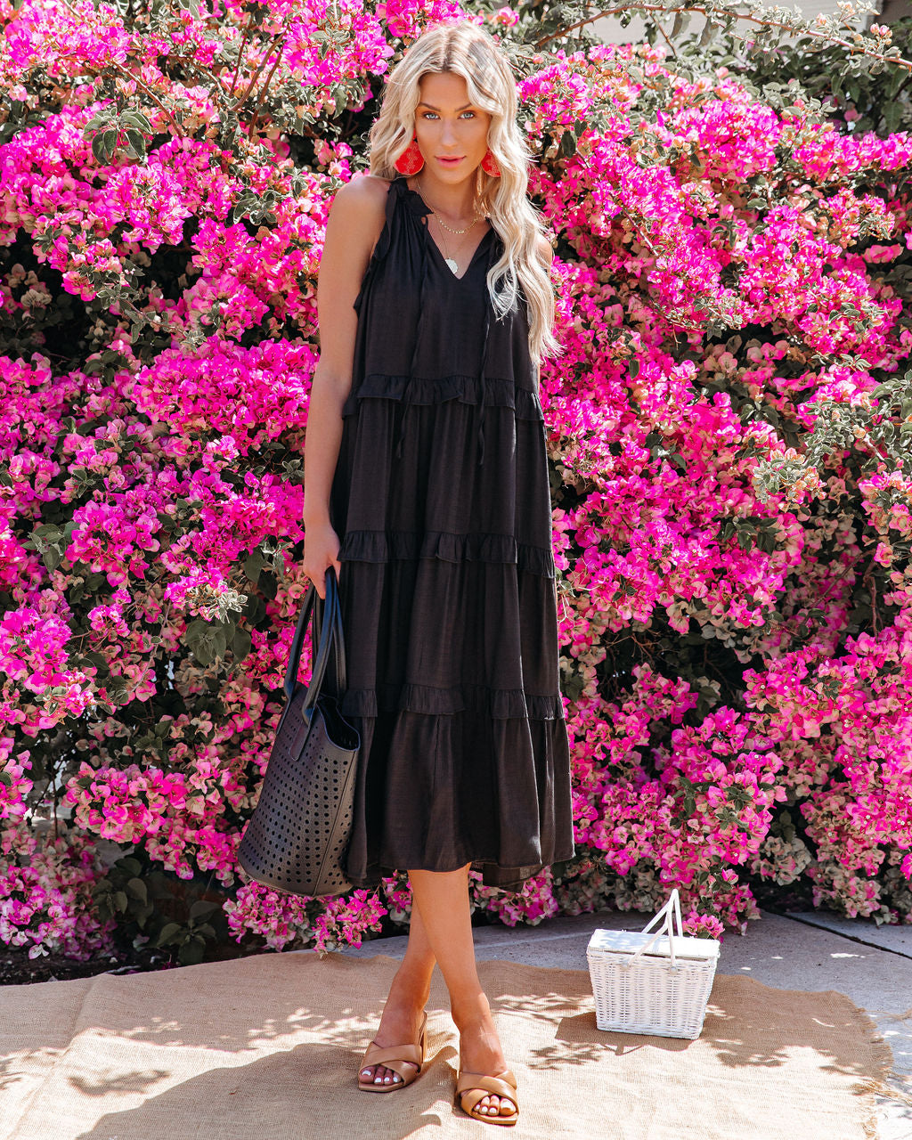 Ballard Cotton Blend Pocketed Tiered Midi Dress - Black - FINAL SALE - Se7enfashion