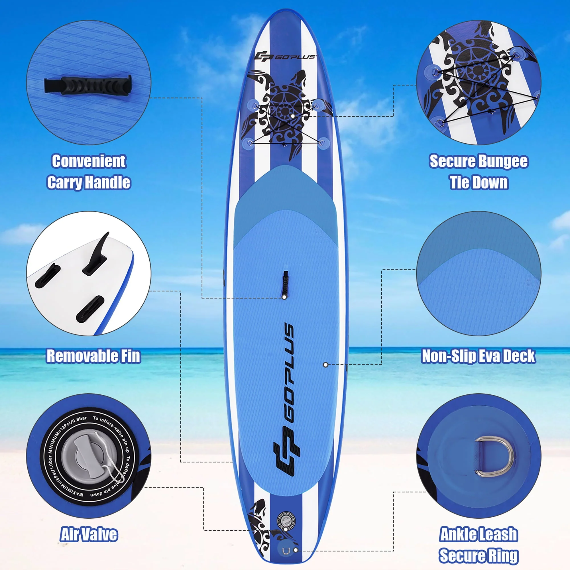 Goplus 11’ Inflatable Stand Up Paddle Board SUP W/Carrying Bag Aluminum Paddle Navy - Image 5