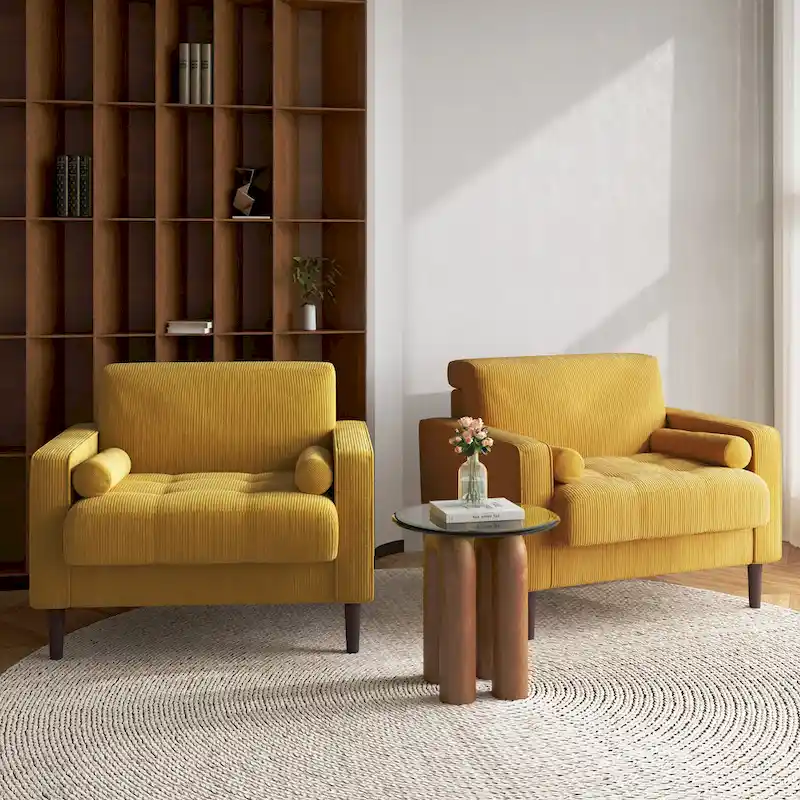 Set of 2 Modern Wide Armchairs in Corduroy - Accent Chairs