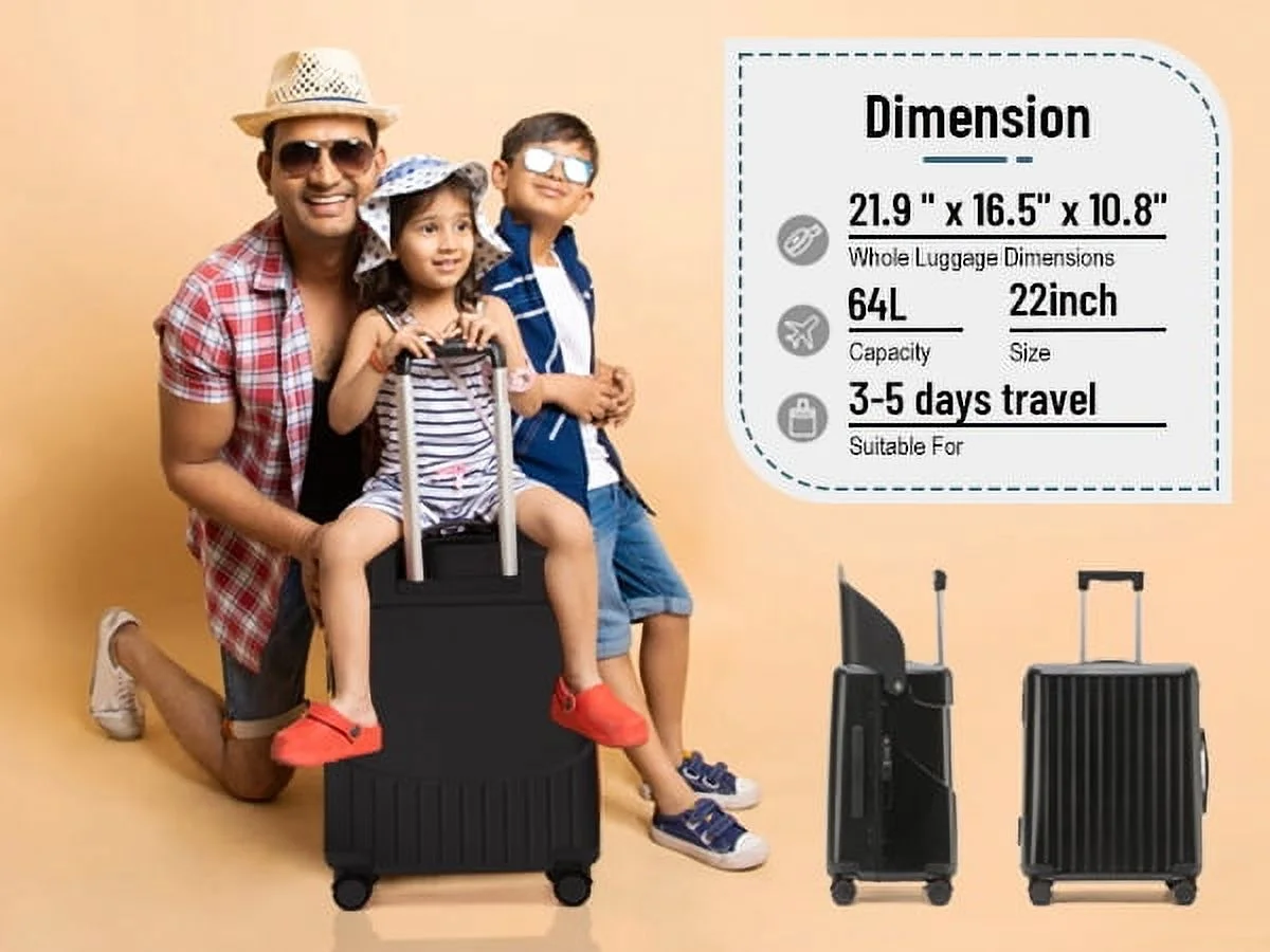 22 Inch TSA Lock Luggage with for Kids& Adult,Check in Lockable Spinner Wheels Free Luggage Cover and Safety Seatbelt Travel Suitcase - Image 13