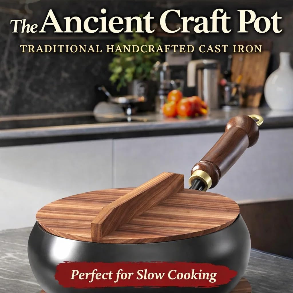 Japanese Cast Iron Wok Pan, Uncoated Thick Cast Iron Wok, Hand Hammered Frying Pot With Wooden Glass Lid (Wooden lid, 7.87in)