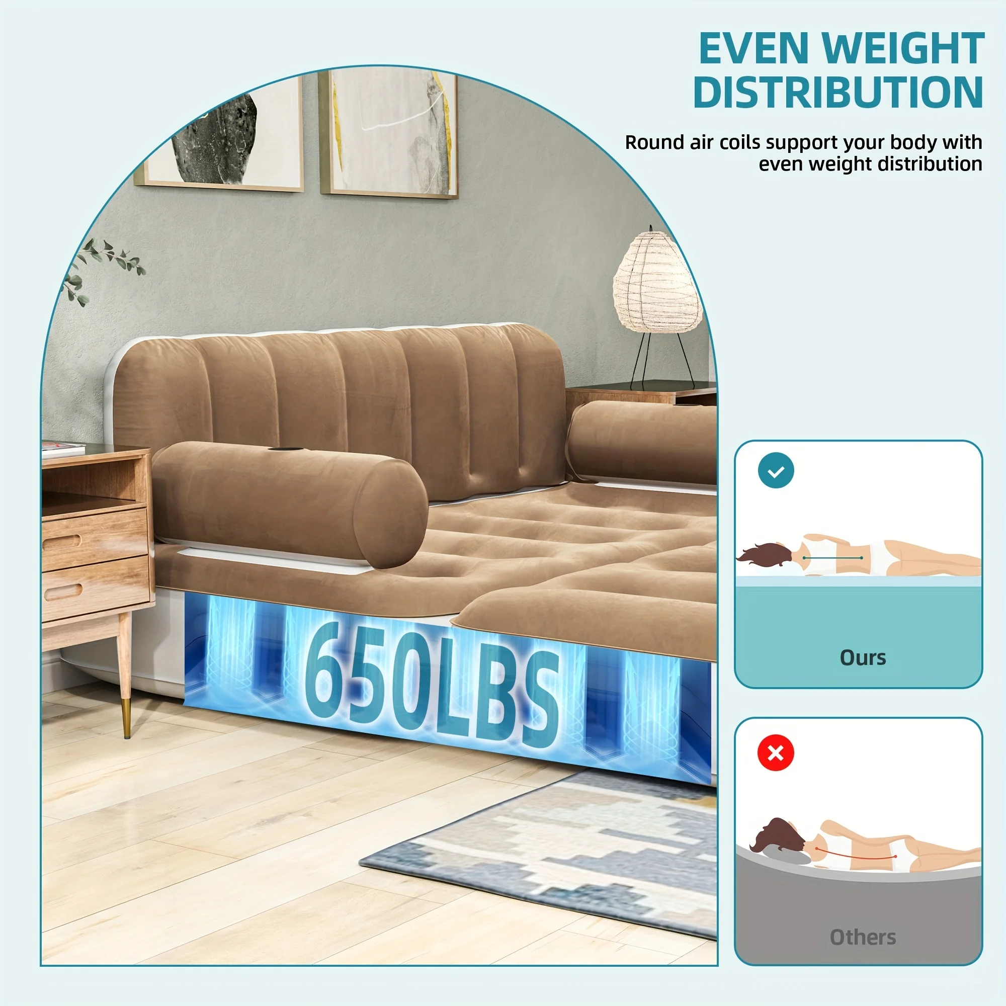 Inflatable Air Sofa Bed 2-in-1 Backrest Couch Airbed With Headboard And Pump Convertible Blow Up Bed Mattress For Home, Camping, And Guests, Living Room Furniture, Queen Size - Image 9