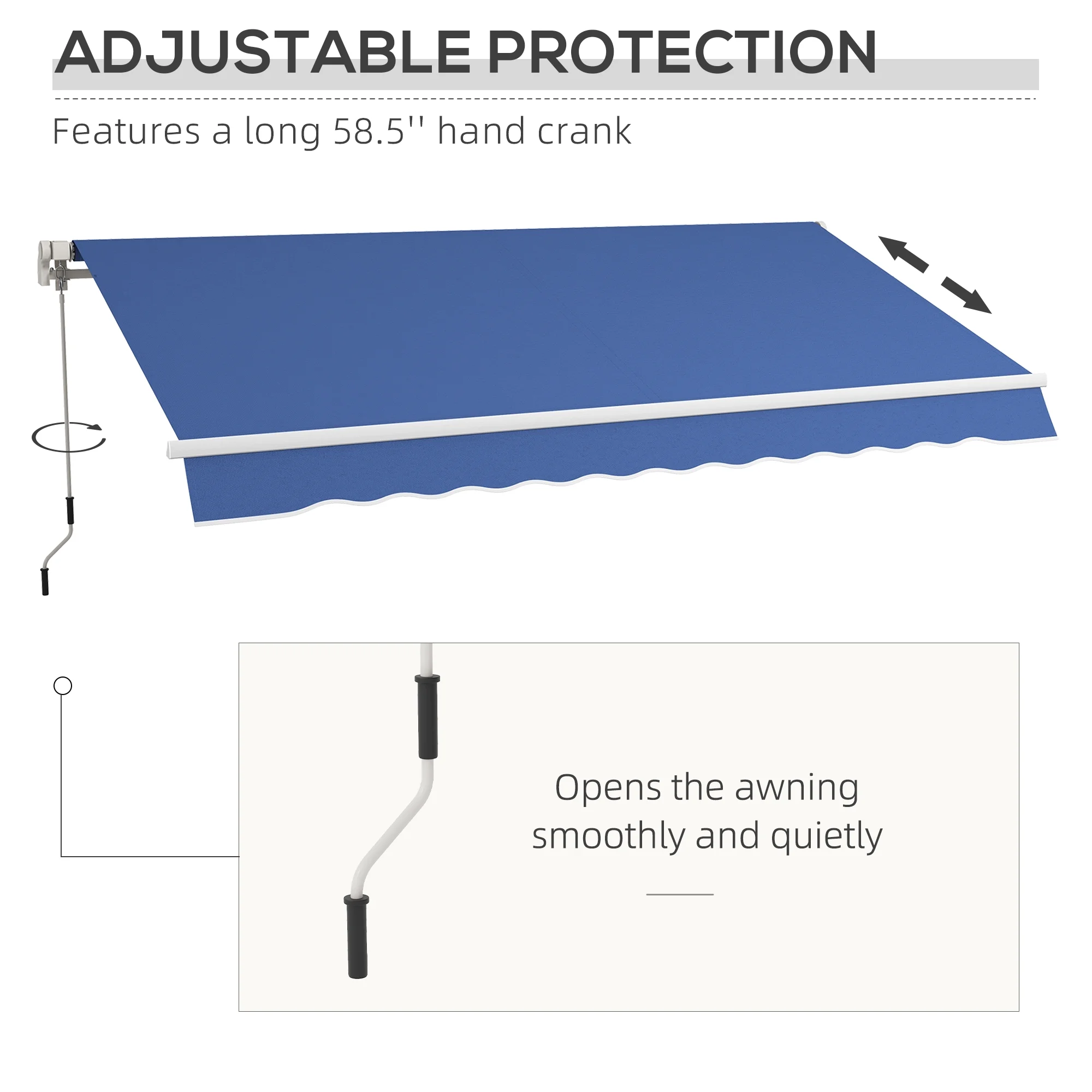 Outsunny 12' x 10' Manual Retractable Awning Outdoor Sunshade Shelter for Patio, Balcony, Yard, with Adjustable & Versatile Design, Beige and White - Image 77