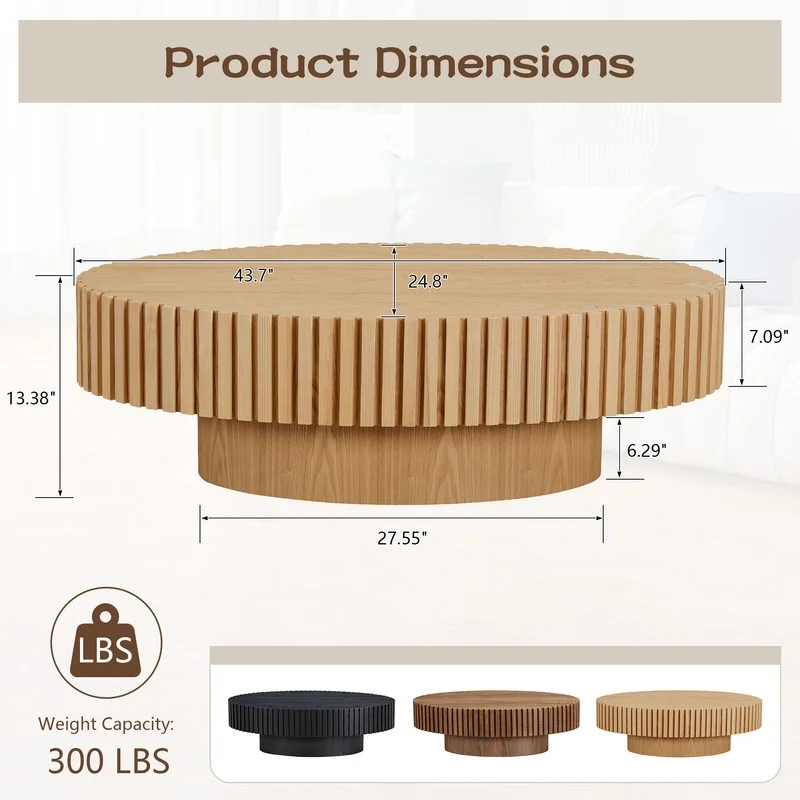 FFH 43.7 inch Oval Coffee Table for Living Room,Handcraft Rustic Corner Coffee Table Nature Wood Relief Sturdy Pedestal for Apartmen,Side Table Centre Table,Nature Wood - Image 46