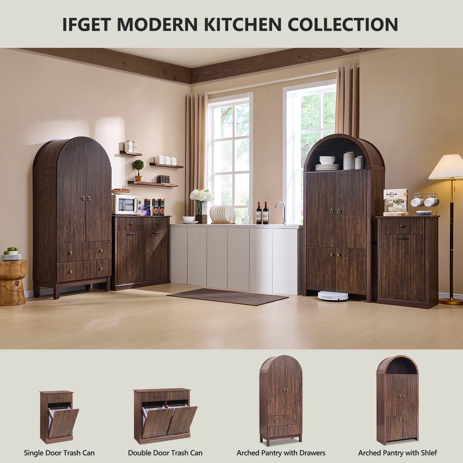 IFGET 71" Tall Arched Kitchen Pantry Storage Cabinet, Large Storage Cabinet with Adjustable Shelves, Pantry Cabinet for Kitchen, Dining Room - Image 22