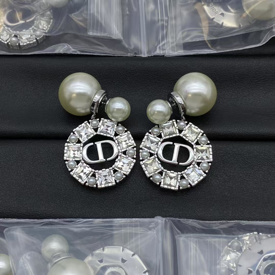 Dior Pearl Earrings Big Round CD Dangle - Original Replica Club