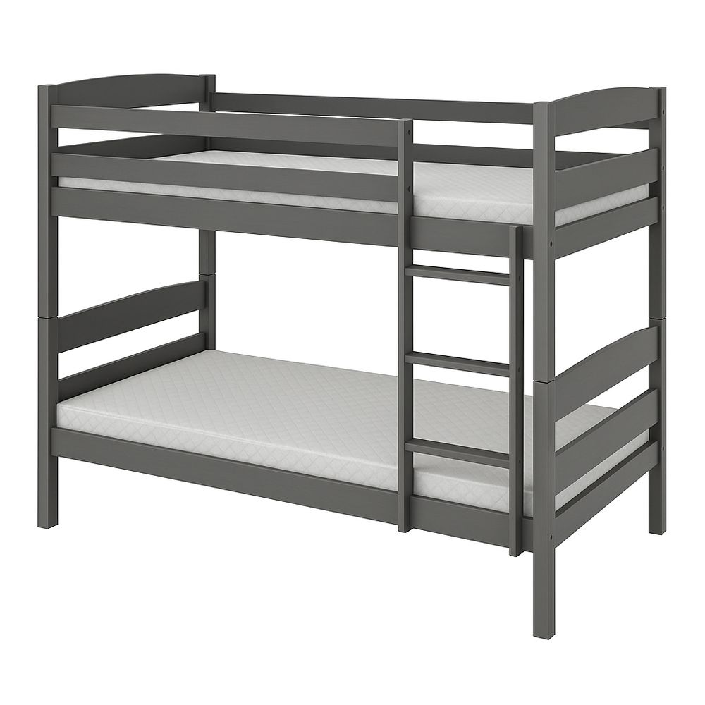 Cama litera moderna de madera,gris,para niños y adolescentes,con escalera y barandilla,estructura robusta y segura,ideal para habitaciones pequeñas