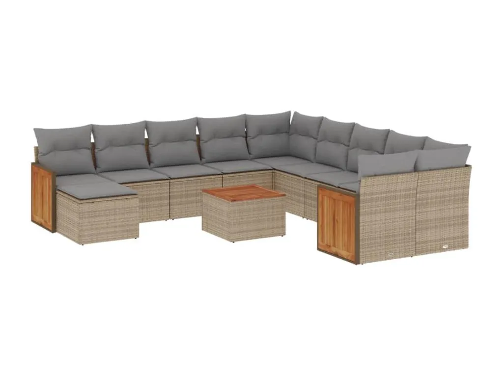 Set de sofás de jardín 12 pzas y cojines ratán sintético marrón Beige