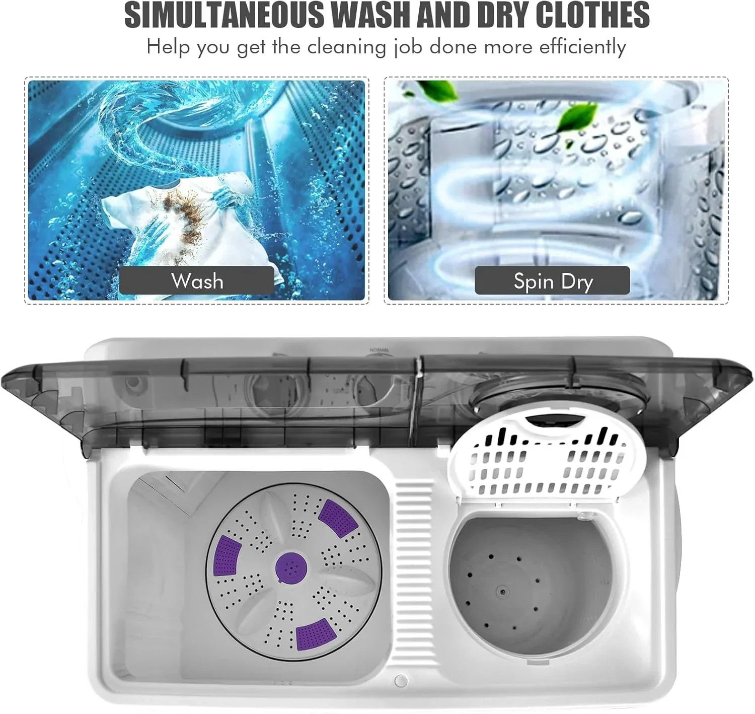 COSTWAY Double Tub 26 lb Capacity Laundry 18 lb 8 lb Spin Combo Drain Pump Washing Machine