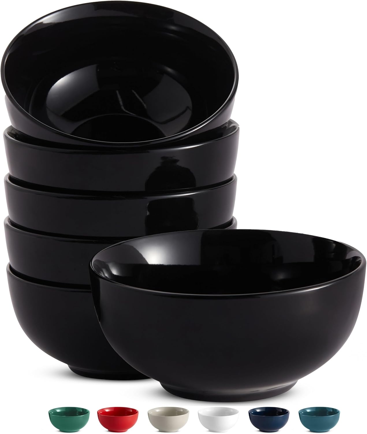 KooK Soup Bowls, Cereal Bowl, Ceramic, Bowls for Kitchen, Microwave, Dishwasher and Freezer Safe, Porcelain Dishes for Pasta, Salad, Oatmeal, Deep Interior, 20 oz, Set of 6, (Red)