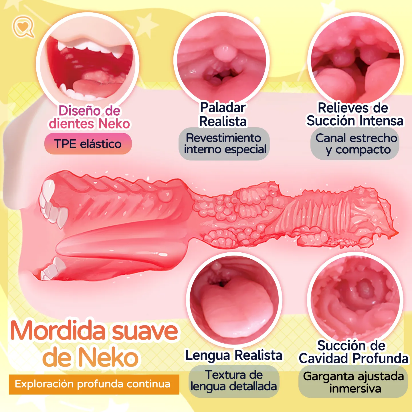 Diseño interno del onahole Dr.YUU con paladar realista, lengua detallada y succión de cavidad profunda