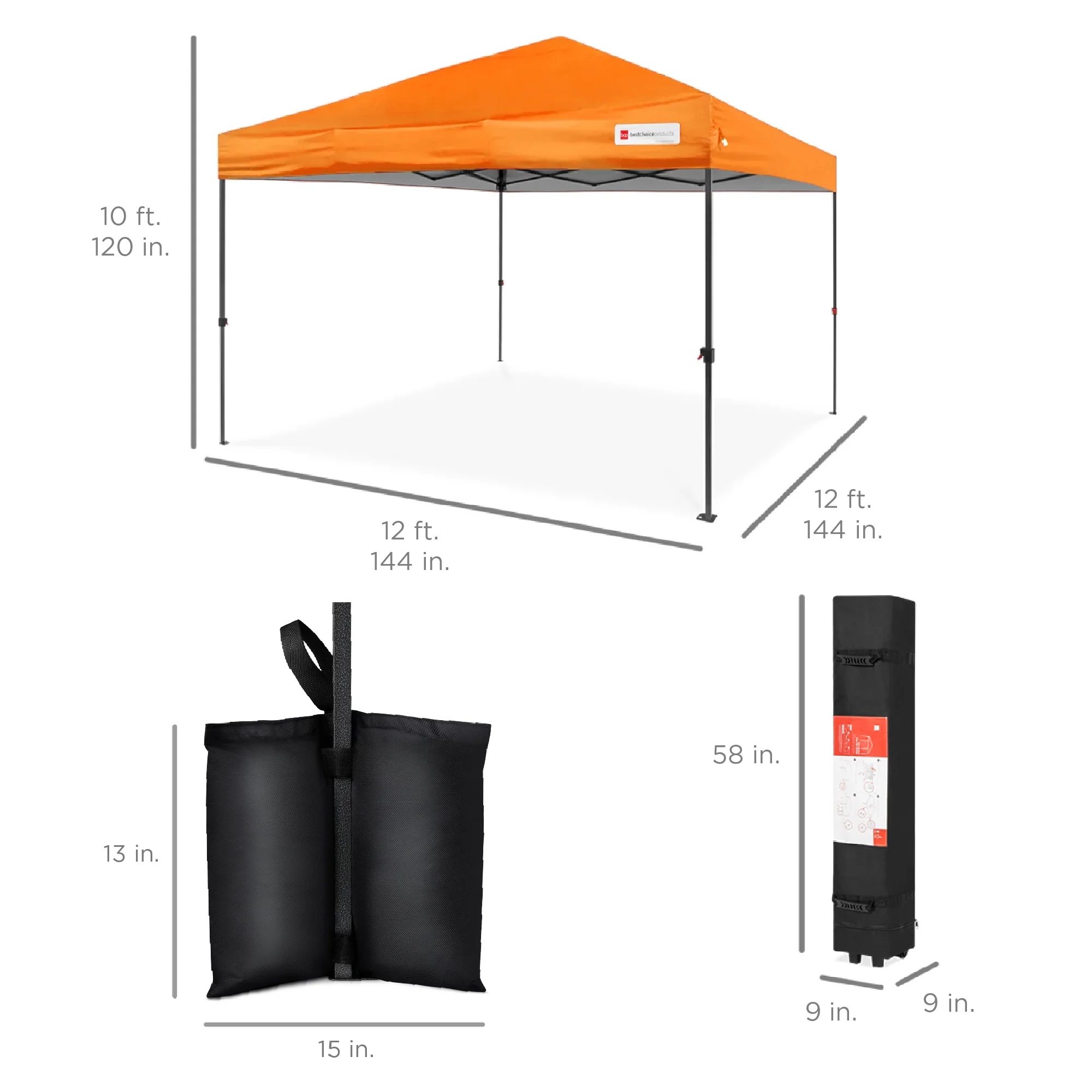 Best Choice Products 12x12ft Easy Setup Pop Up Canopy w/ 1-Button Setup, Wheeled Case, 4 Weight Bags - Navy Blue - Image 33