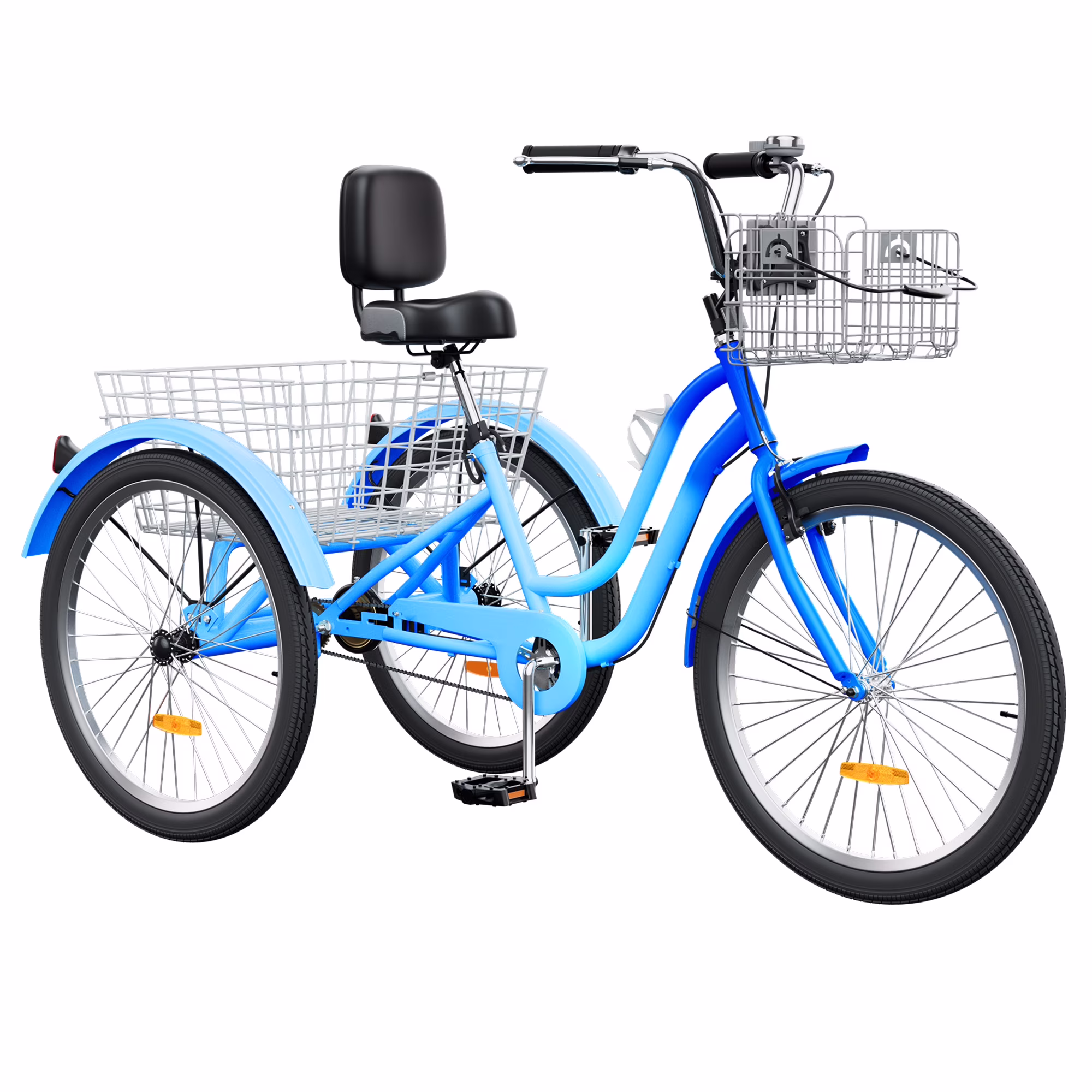 Dextrus 24 in 3 - Wheel Bike, Single Speed Adult Trike, Low Step - Through Cruiser with Front Rear Baskets, Large Adjustable Seat with Backrest for Seniors, Men, and Women (Purple)(26"1 Speed/Light Blue Dark Blue)