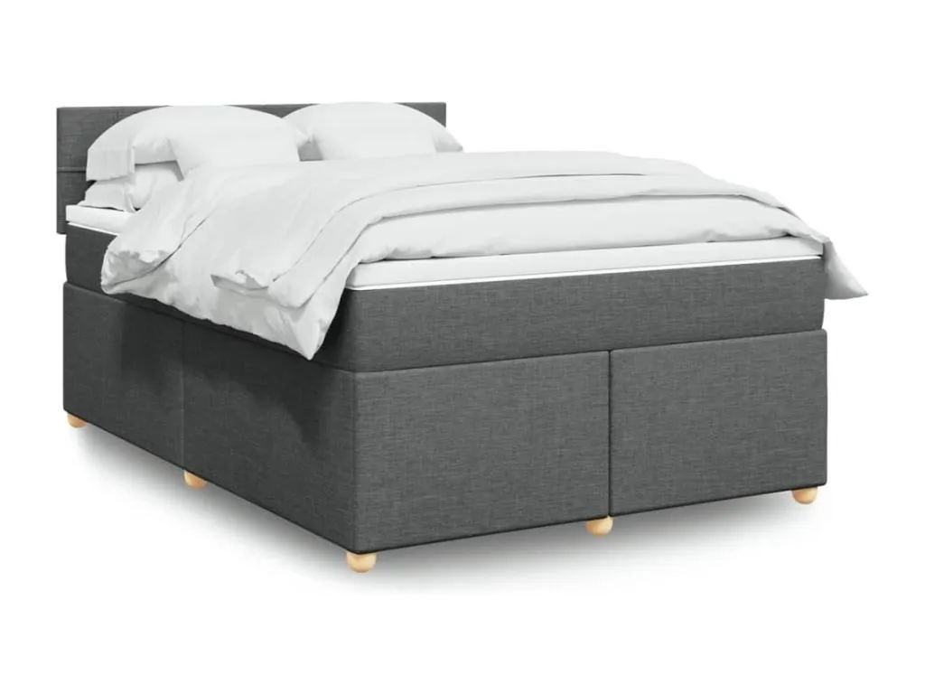 Cama box spring con colchón tela gris oscuro 160x200 cm frt3520888