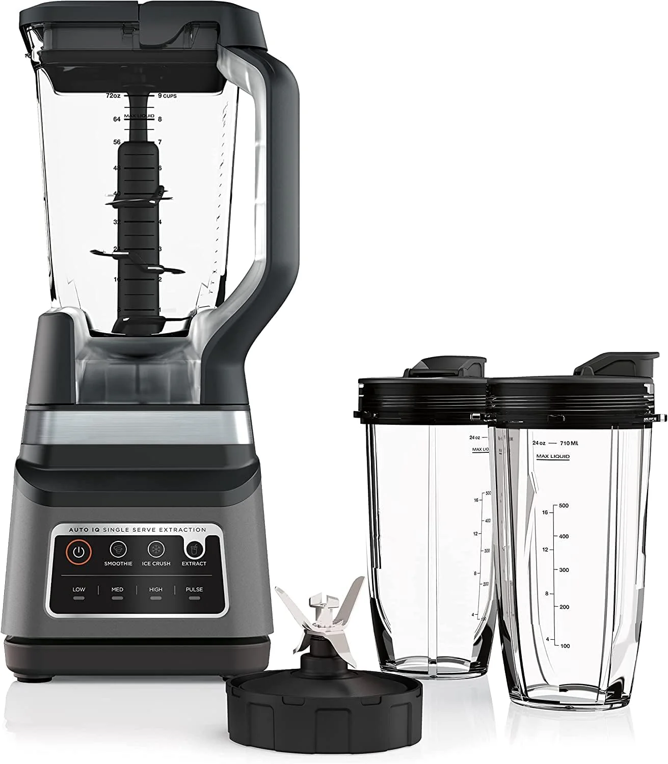 Professional Plus Kitchen System, 1400 WP, 5 Functions for Smoothies, Chopping, Dough & More with Auto IQ, 72-oz.* Blender Pitcher, 64-oz. Processor Bowl, (2) 24-oz. To-Go Cups, Grey