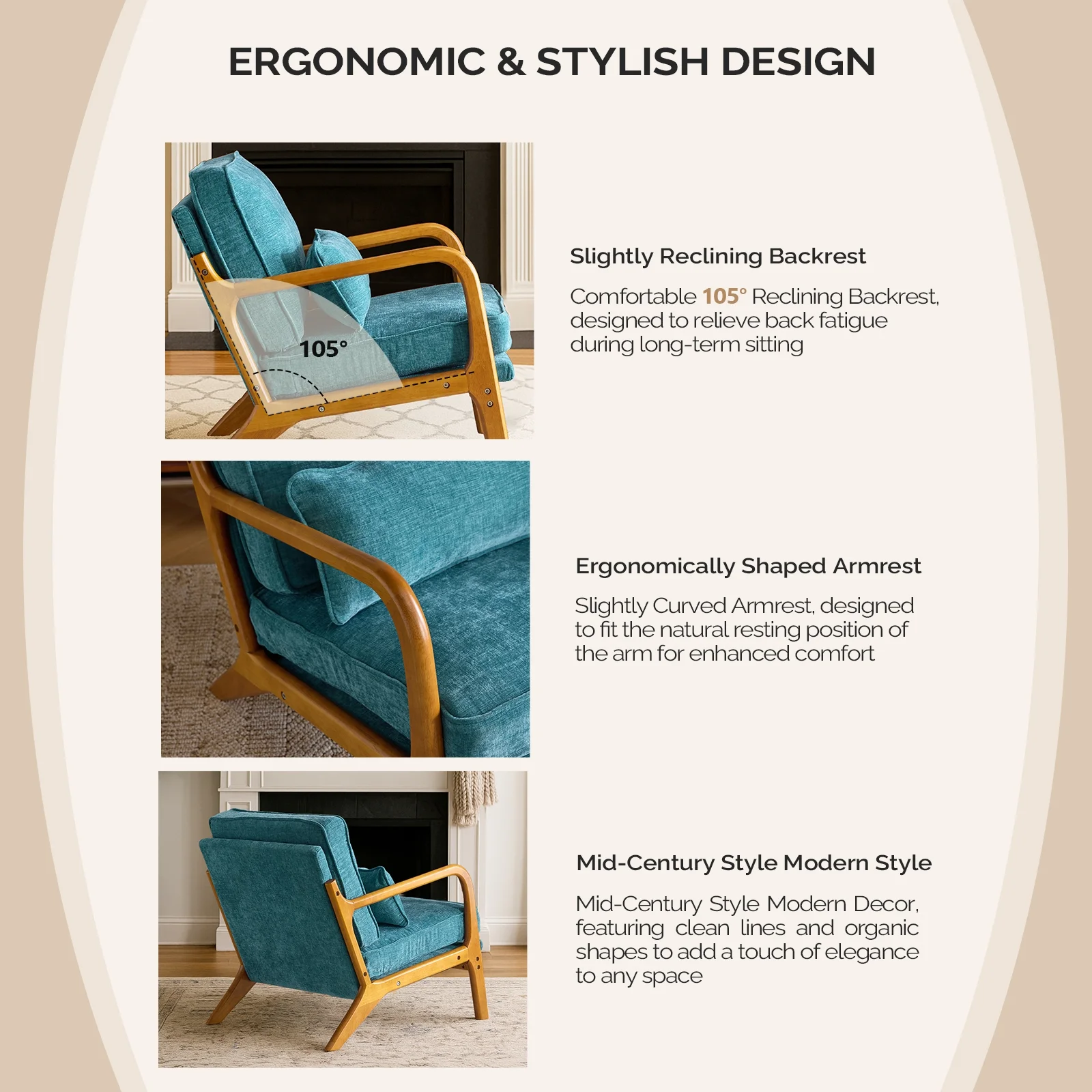 Ktaxon Accent Chair Corduroy Upholstered Armchair, Reading Club Chair with Pillow and Solid Wood Frame for Living Room Bedroom Furniture Off White - Image 159