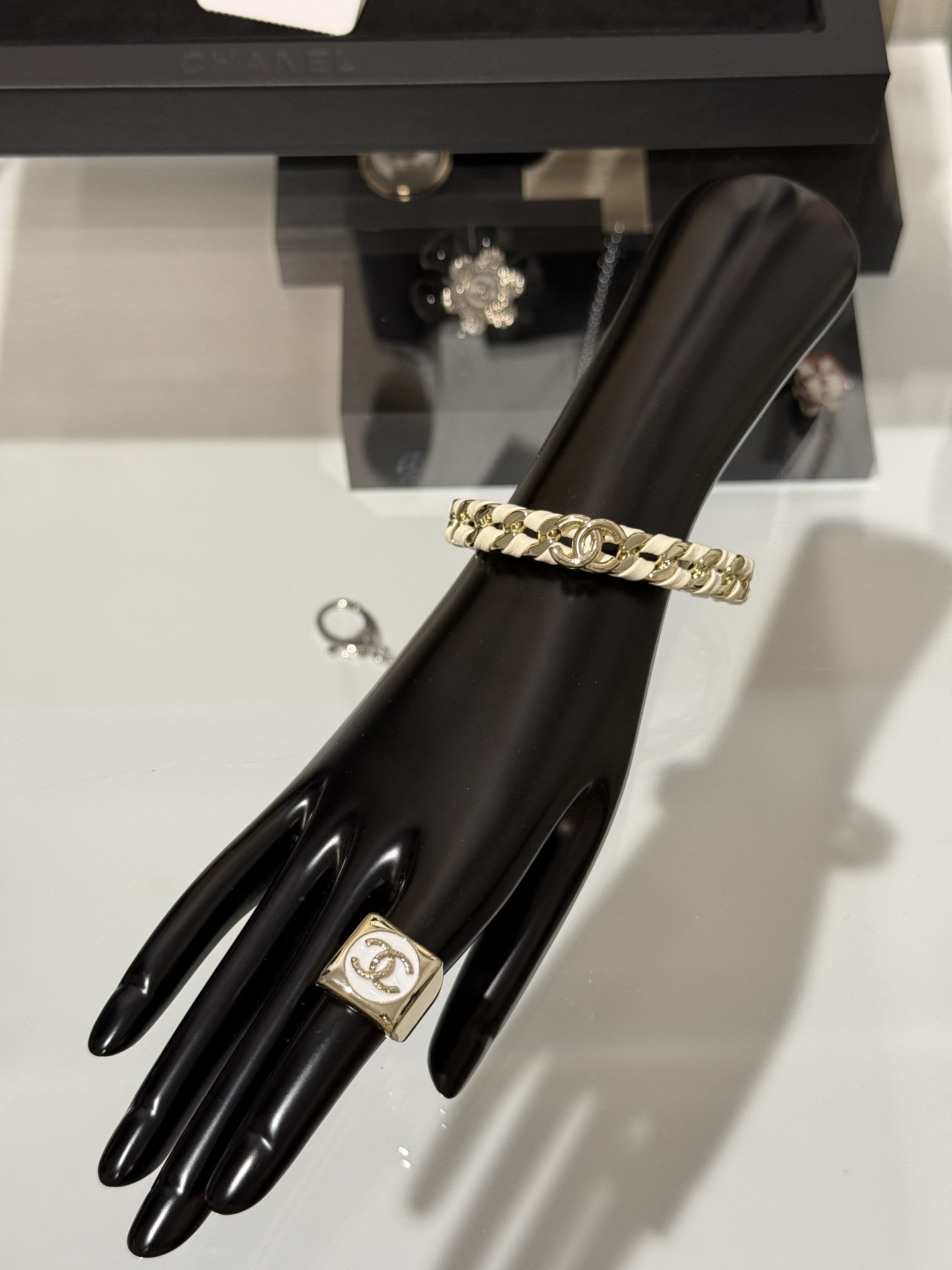 Chanel 26C Leather with Chain Bracelet Cuff Bangle - Original Replica Club