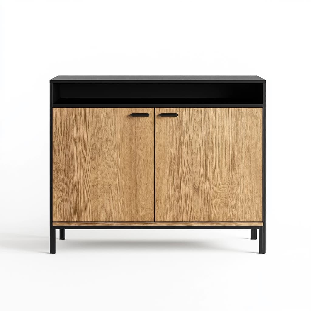 Armario de Almacenamiento Madera de Roble/Metal Negro 2 Puertas 80x40x90 cm