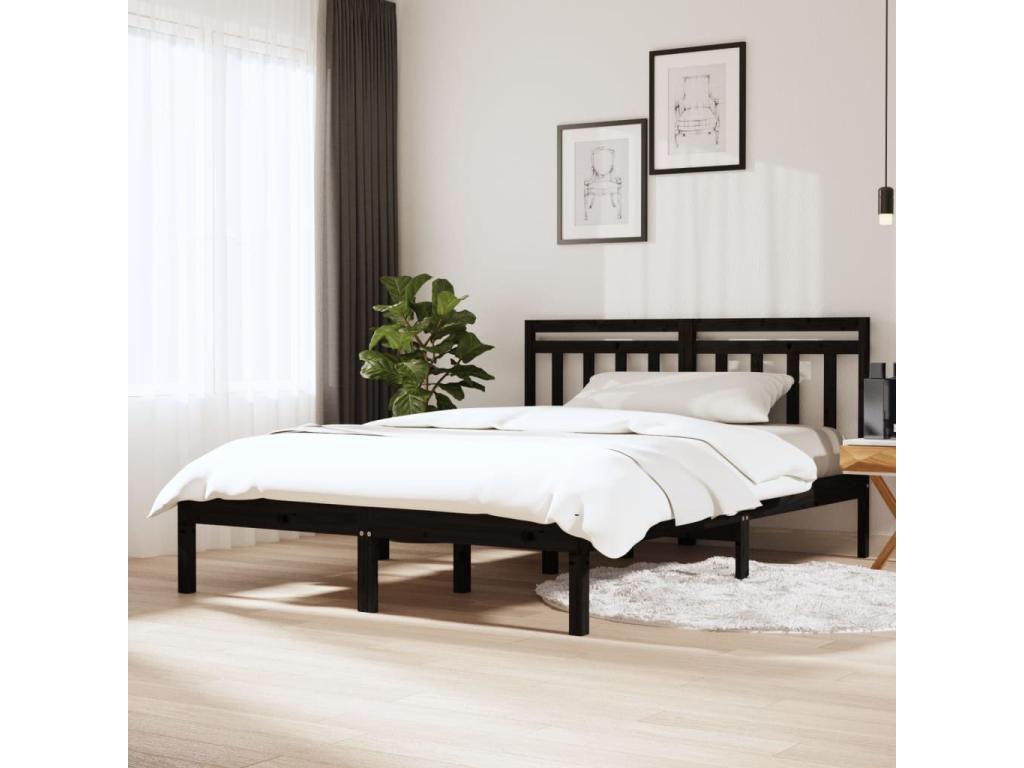Día y Noche - Día y Noche Estructura cama doble pequeña madera maciza negro 120x190 cm