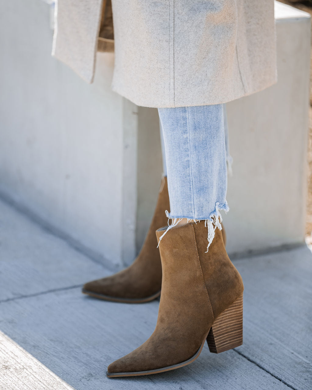 Hailey Faux Suede Heeled Bootie - Brown - Se7enfashion