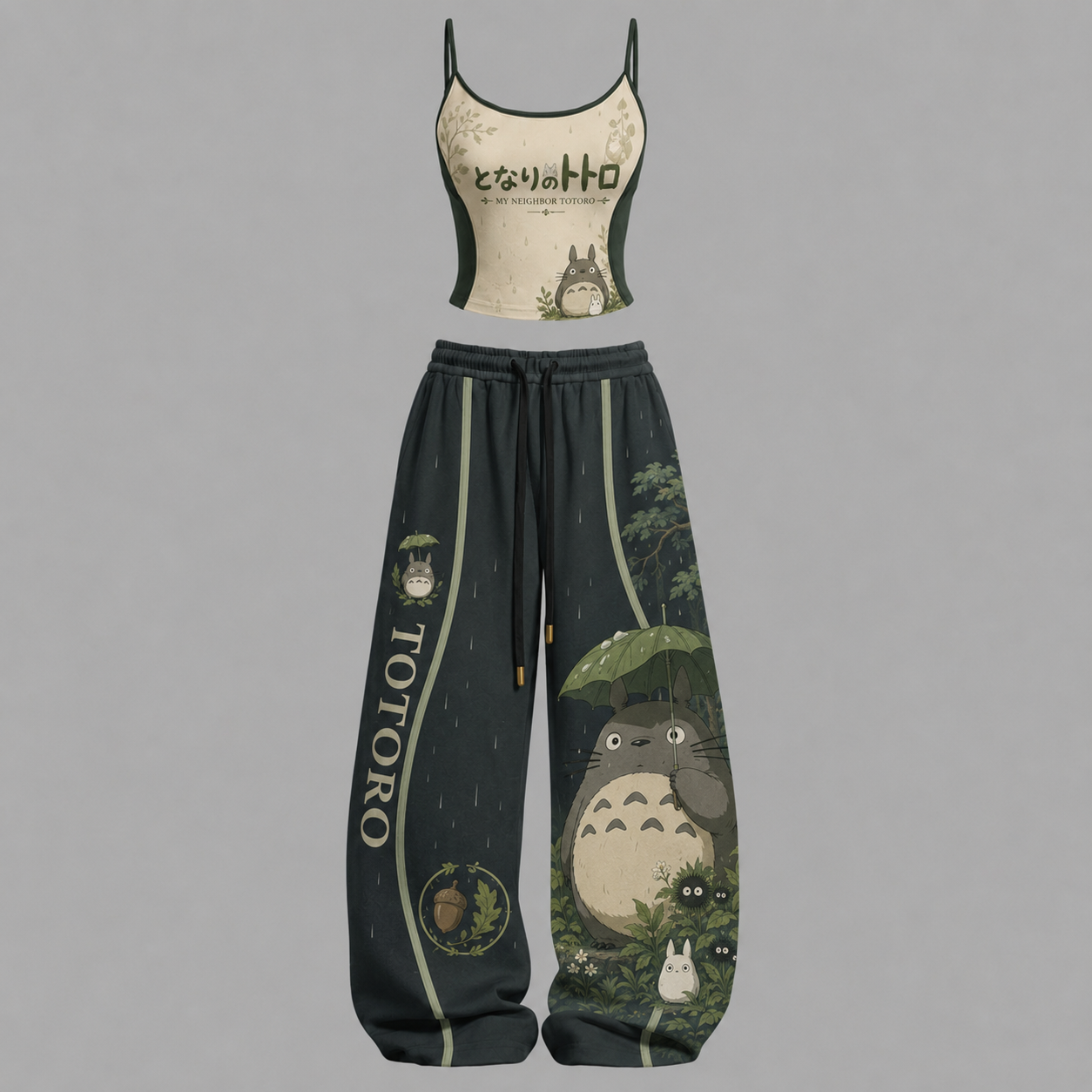 Totoro-Top & Elasticated Trousers Two-Piece Set TeeThreads Sustain the Scene with Custom Apparel