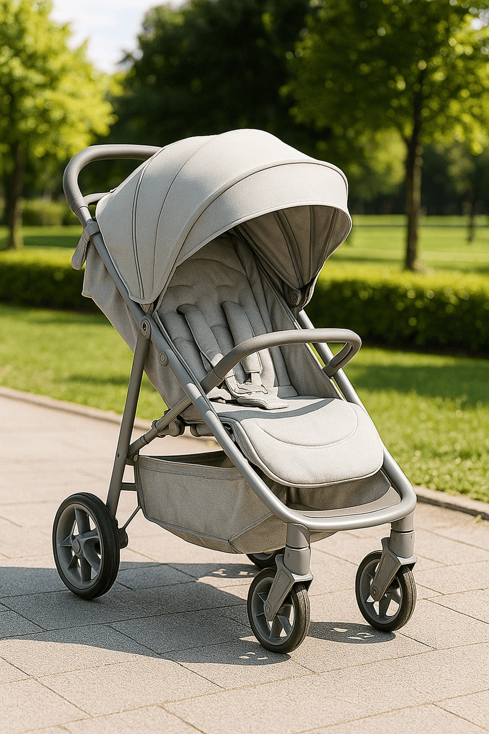 Cochecito de bebé, carrito ligero plegable con respaldo ajustable en 3 posiciones y capota extensible, hasta 22 kg, arnés de seguridad, color gris claro, apto para 0 - 48 meses