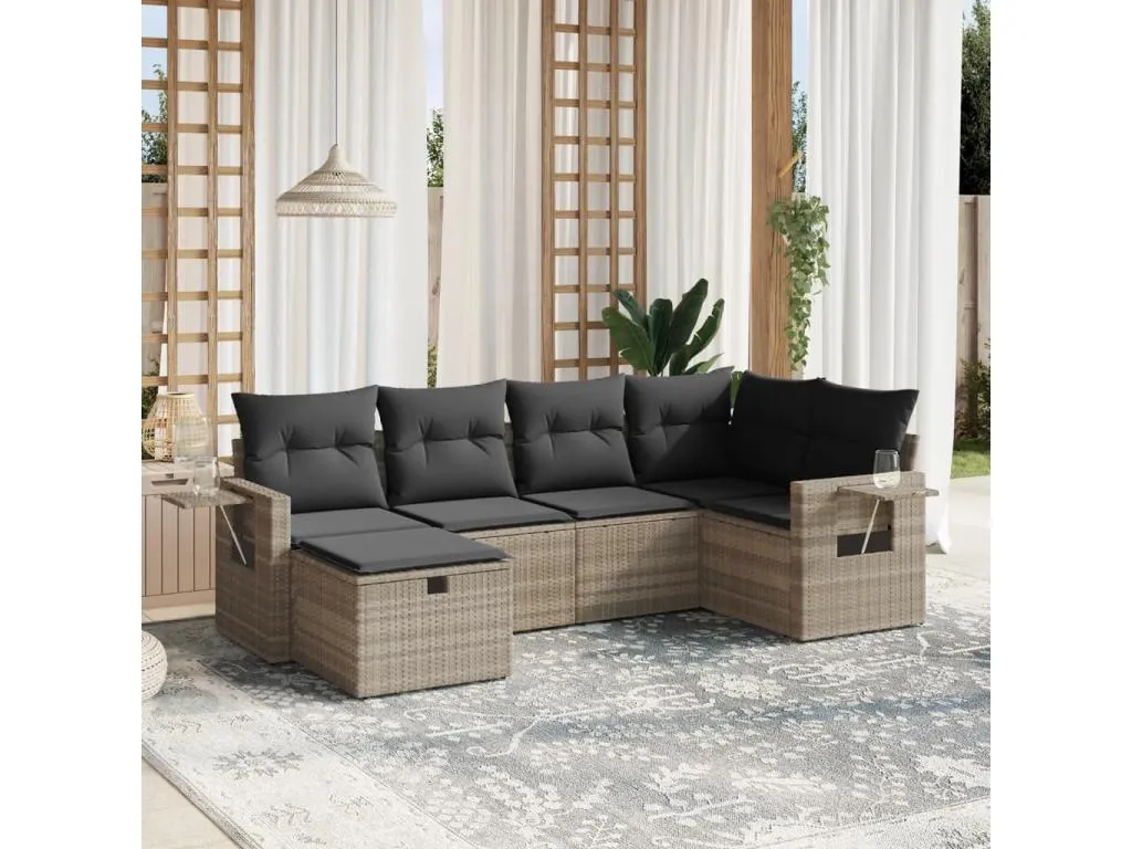 Set de sofás de jardín 6 pzas y cojines ratán sintético gris 40450UKKP