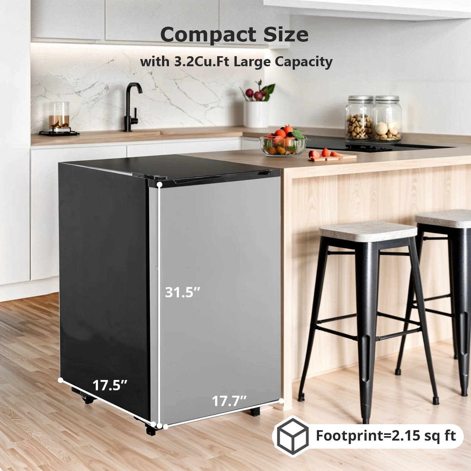 Beddle Mini Fridge with Freezer 3.2 Cu.ft Small Refrigerator for Dorm Bedroom, Compact Refrigerators Single Door Adjustable Thermostat Low Noise,Silver - Image 8