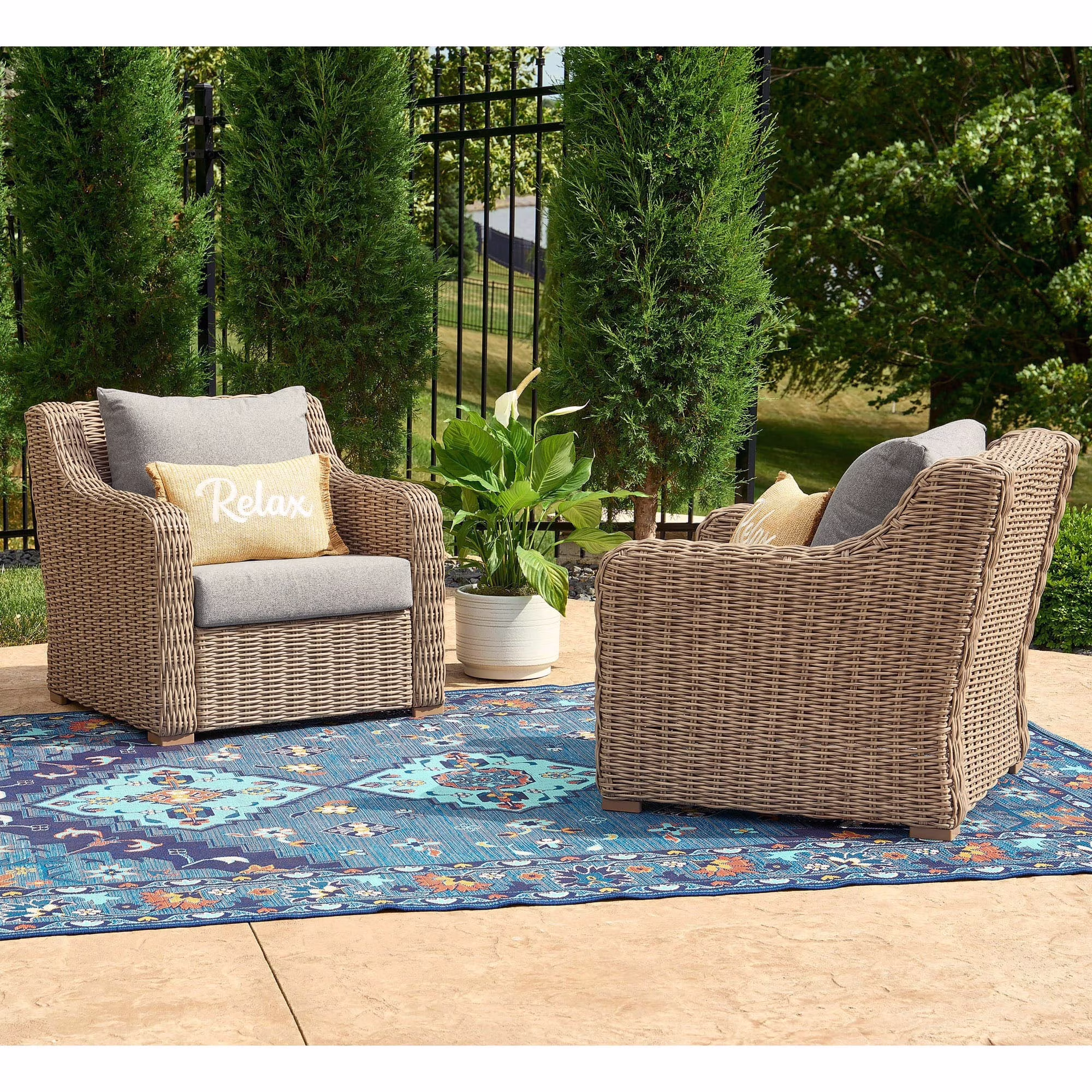 Better Homes & Gardens Bellamy 2-Pack Outdoor Wicker Club Lounge Patio Chairs, Dark Brown - Image 3